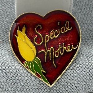 Small Red Enamel "Special Mother" with Yellow Tulip Pin Mother's Day Gold Tone